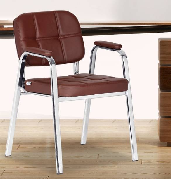 Da URBAN Weston Brown With Arms | Heavy Duty Frame| Study Chair | Leatherette Office Visitor Chair
