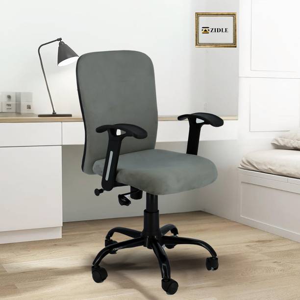 zidle Rainbow velvet Mid back work from home chair with Metal base & 2 Years warranty Leatherette Office Adjustable Arm Chair