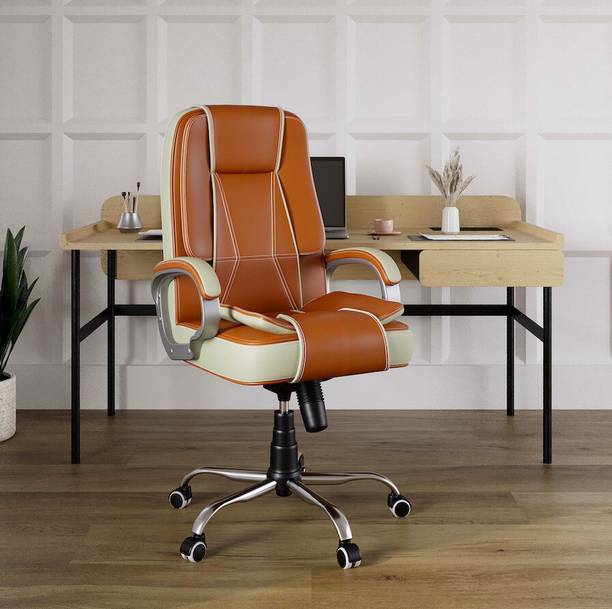 RM HOME Jessica Tan & Beige Leatherette Office Executive Chair