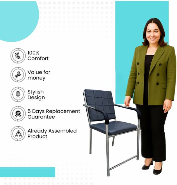 UROBIN Office Chair (L Sofa Black CH) with Handle Steel Heavy Visitor CHAIR Leatherette Office Visitor Chair