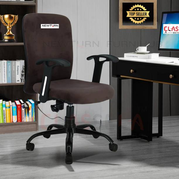 zidle Rainbow velvet Mid back work from home chair with Metal base & 2 Years warranty Leatherette Office Adjustable Arm Chair