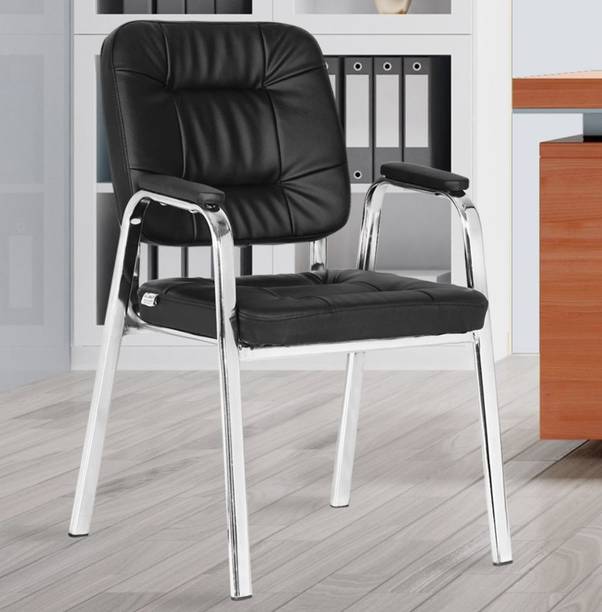 Da URBAN Dalton Black With Arms | Heavy Duty Frame| Study Chair | Leatherette Office Visitor Chair