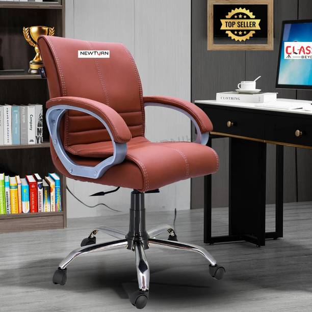 Newturn MAXSON Mid back Leather Office revolving chair with 2 Years warranty Leather Office Adjustable Arm Chair