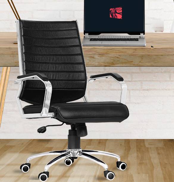 Da URBAN Gravel Black Revolving | Mid Back | Ergonomic | Home & Office | Leatherette Office Arm Chair