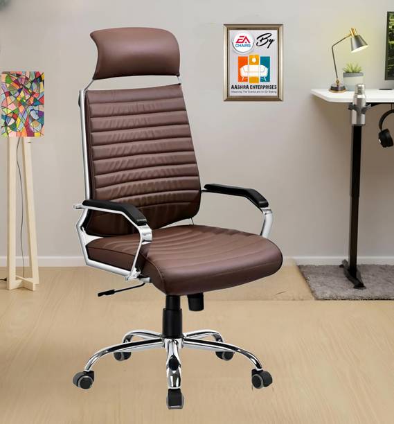AASHRA ENTERPRISES E.A Elegant SLEEK High Back Metal Body Boss Chair Leatherette Office Arm Chair