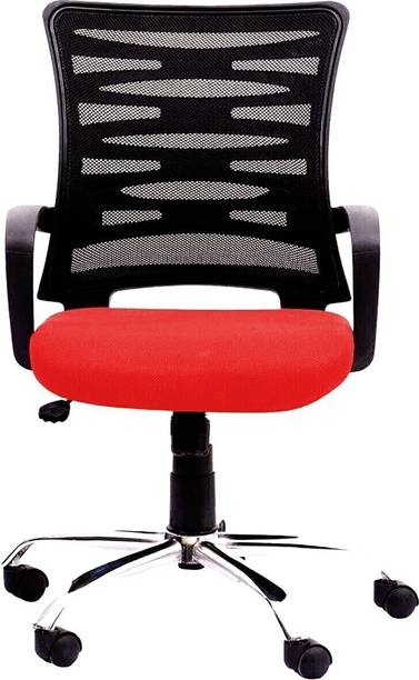 Rajpura Zig-Zag Medium Back Revolving Chair with Centre Tilt mechanism in Red Fabric and Black mesh/net back Fabric Office Executive Chair