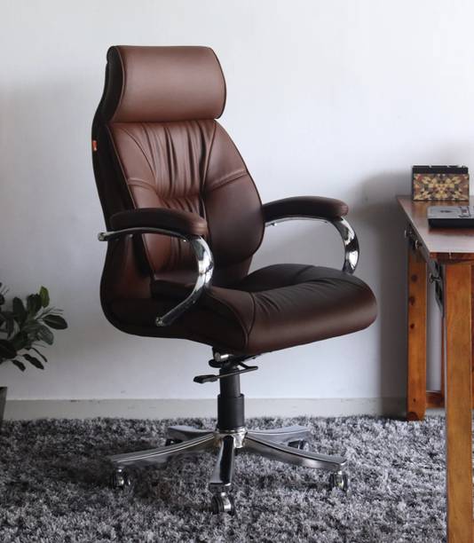 ardasinterior Veneto Brown High Back Office Revolving Chair Leatherette Office Adjustable Arm Chair