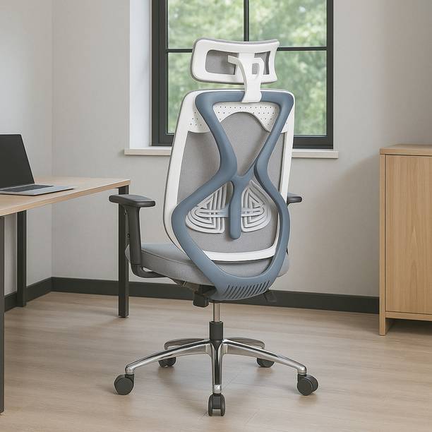 VRIKSHH High Back Office Chair With Adjustable Headrest, Armrest & Lumbar Support Mesh Office Adjustable Arm Chair