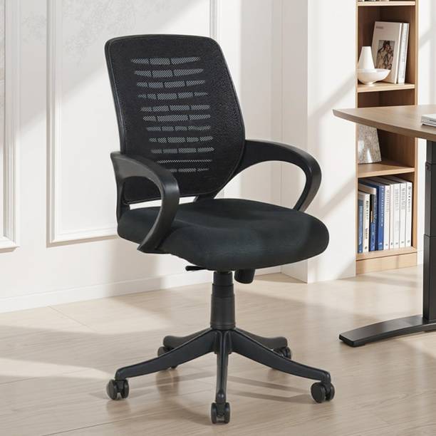 Wooden Street Leo Office Chair Low Back Mesh Ergonomic Desk Chair With Comfortable Seat Nylon Office Arm Chair