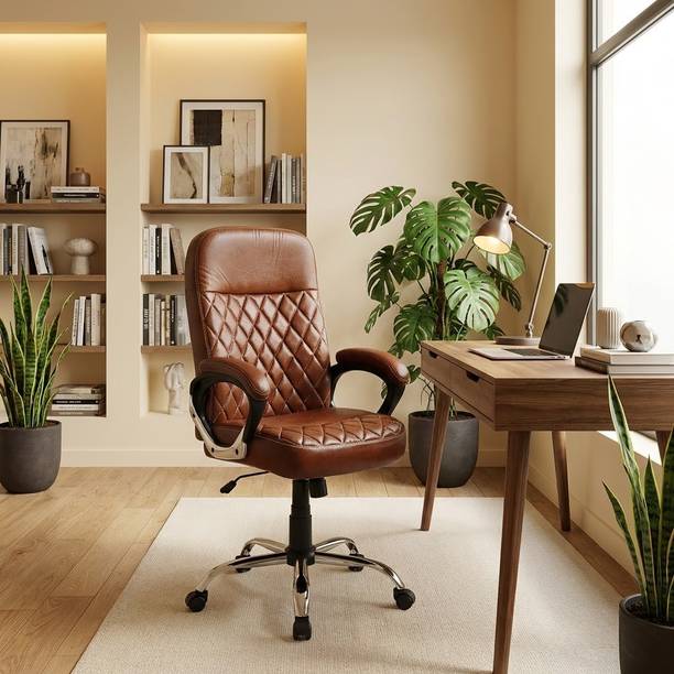 My Cubicles Boss Chair for Office | Leatherette High Back with Headrest & spider Chrome Base Leather Office Arm Chair