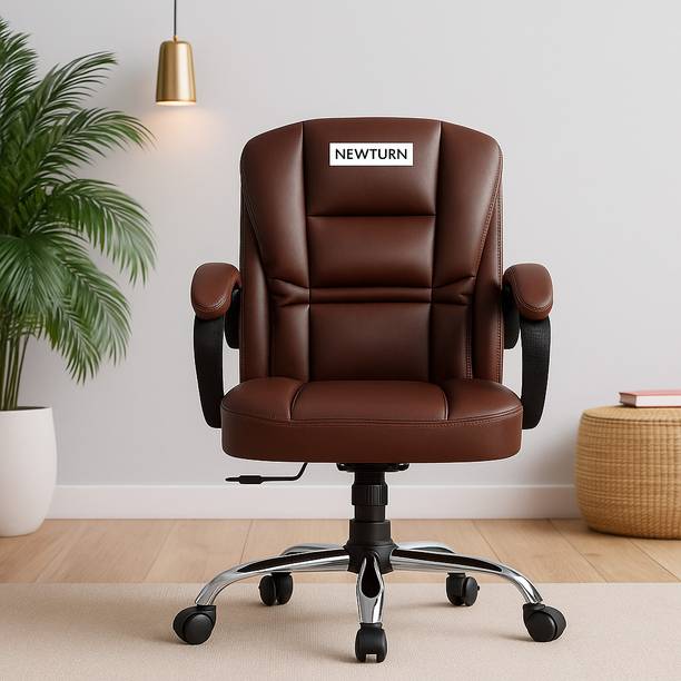 Newturn Mario Mid back Work from home/Office/study/desk(WFH)(2 Yrs parts Repl. wrty) Leather Office Adjustable Arm Chair