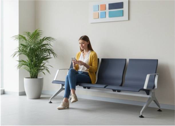 Onyx PU 3 Seater Chairs for Clinic & Office | Reception Seating with Metal Frame Synthetic Office Visitor Chair