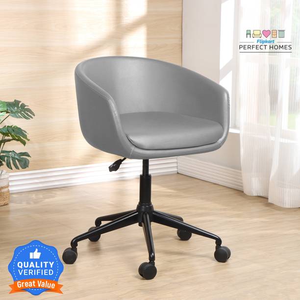 Flipkart Perfect Homes Platina Modern Curved Height-Adjustable Leather Swivel Office Desk Chair in Grey Leatherette Study Arm Chair