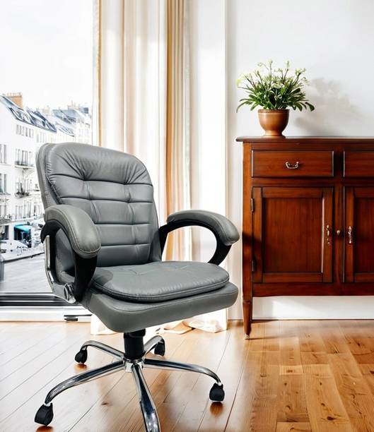 SOMRAJ Mid Back | Ergonomic | Home Office Study Reception | Revolving Chair Leatherette Office Arm Chair