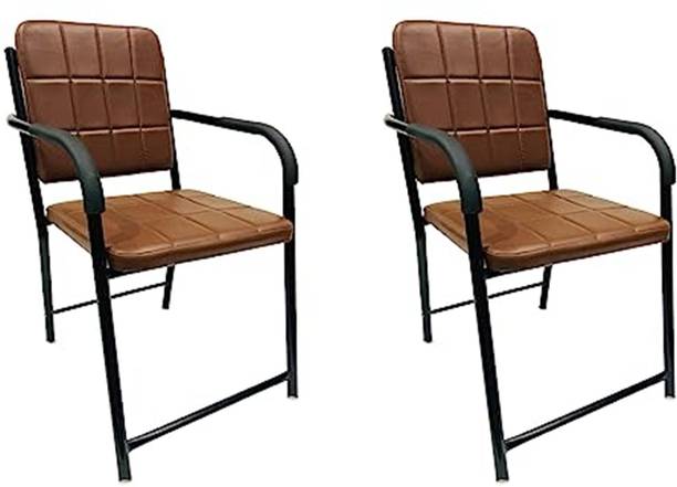 SOMRAJ Office Study Computer Visitor Chair with Leather Cushion seat Back & Iron Frame Leatherette Office Visitor Chair