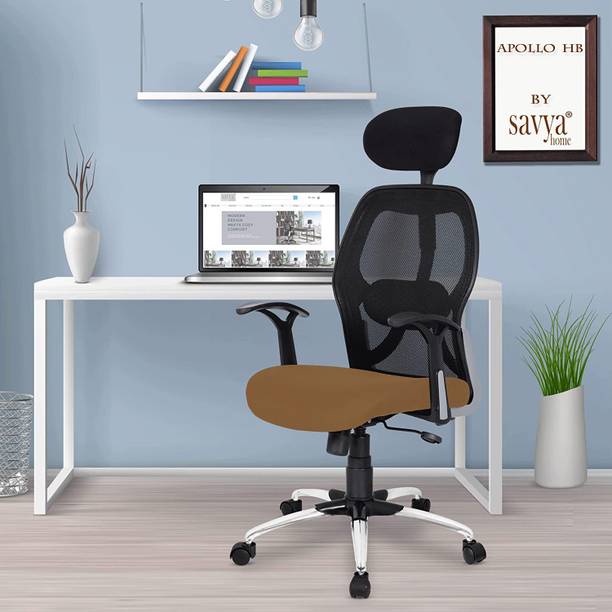 SAVYA HOME Apollo High Back Ergonomic Chair for Office, Home|2D Lumbar Support, Steel Base, Natural Fiber Office Adjustable Arm Chair
