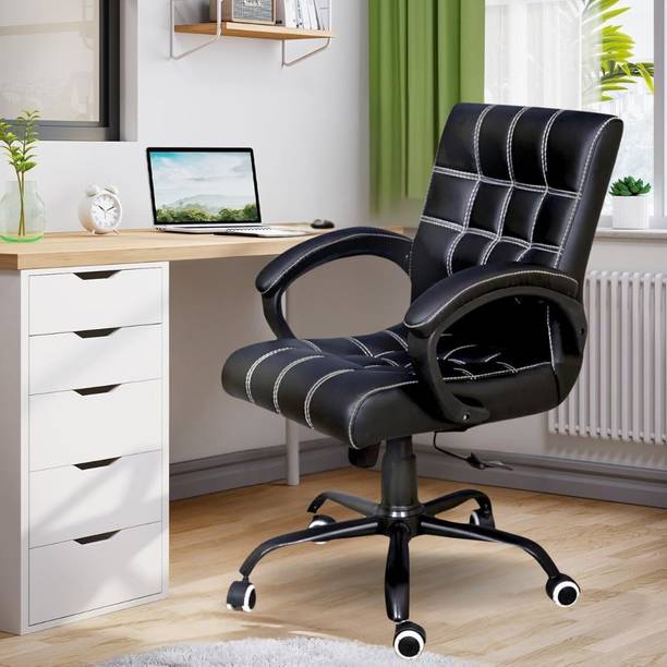 Newturn Funk Premium Medium Back Ergonomic Chair With Spacious Cushion Seat, Leatherette Office Executive Chair