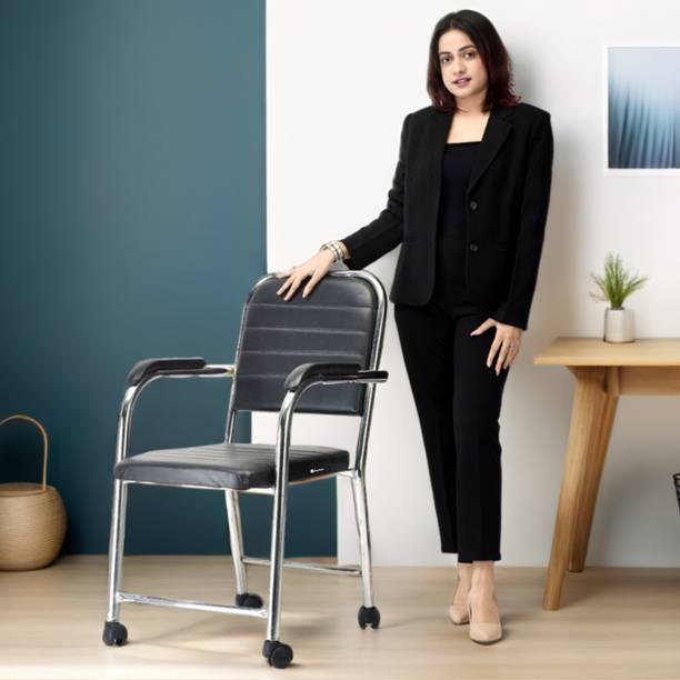 KITHANIA Office Visitor Chair with Wheels Revolving/Visitor/Study/Office Chair with Arms Leather Office Visitor Chair