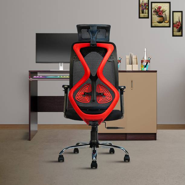 CELLBELL Berlin 2D Armrest & Chrome Metal Wheelbase Mesh Office Adjustable Arm Chair