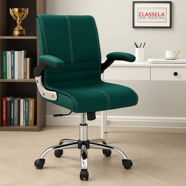 Newturn MAXSON Mid back Flip-up Arms Office revolving chair with 2 Yrs Parts wrty Leather Office Adjustable Arm Chair