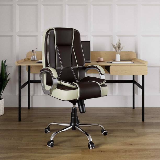 RM HOME Jessica Brown & Beige Leatherette Office Executive Chair