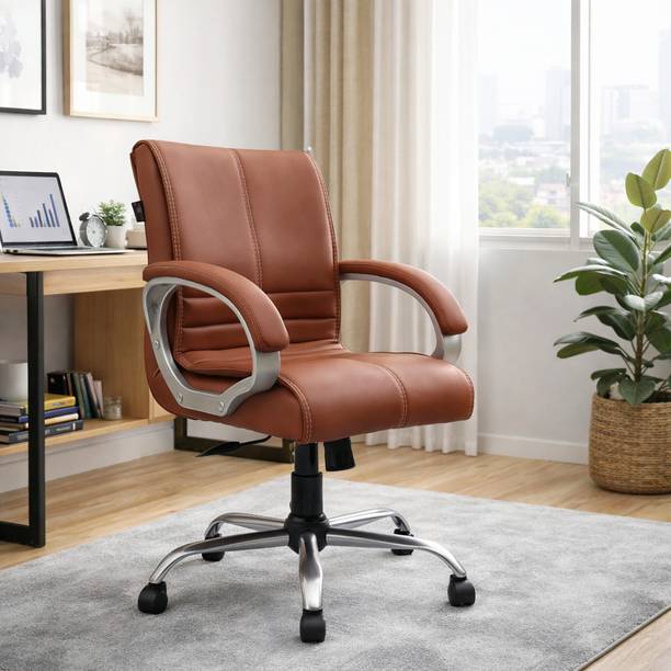Meera Handicraft Ergonomic Low Back Office Chair Adjustable Height, 360° Swivel & Cushioned Leather Office Adjustable Arm Chair