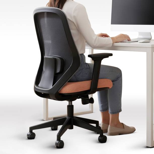 Frido Glide Ergonomic Home & Office Chair for Long Sitting Hours, 2D Armrests Nylon Office Adjustable Arm Chair