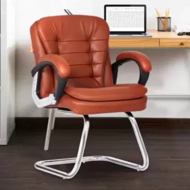 Da URBAN Milford Tan With Arms | Heavy Duty Frame| Study Chair | Leatherette Office Visitor Chair
