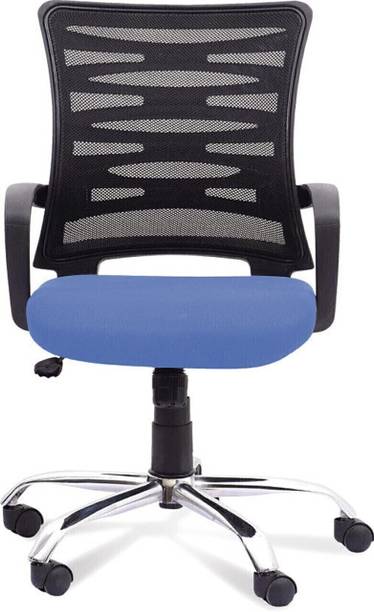 Rajpura Zig-Zag Medium Back Revolving Chair with Centre Tilt mechanism in Blue Fabric and Black mesh/net back Fabric Office Executive Chair