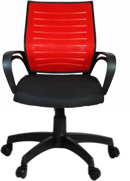 Rajpura Boom Medium Back Revolving Chair with Centre Tilt mechanism in Black Fabric and Red Mesh/net back Fabric Office Executive Chair