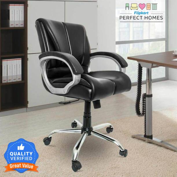 Flipkart Perfect Homes Pelican Double Cushion Medium Back Chair Leatherette Office Arm Chair