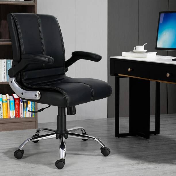 Newturn MAXSON Mid back Flip-up Arms Office revolving Leather Office Adjustable Arm Chair