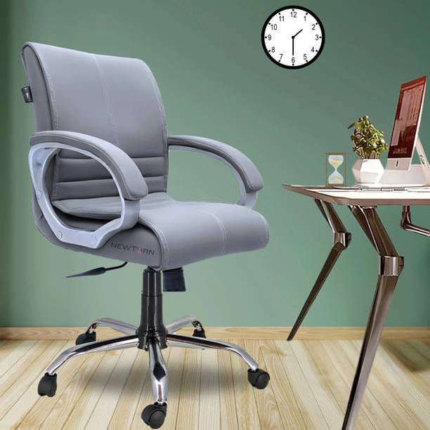Newturn MAXSON Mid back Work from home/Office/study/desk(WFH) chair (2 Yrs parts wrty) Leather Office Adjustable Arm Chair