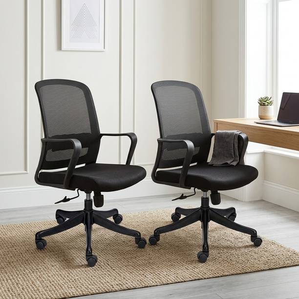 MOSystems Pack of 2 Comfortable Mesh Back Chairs | Height Adjustable Swivel Office Set Mesh Office Visitor Chair