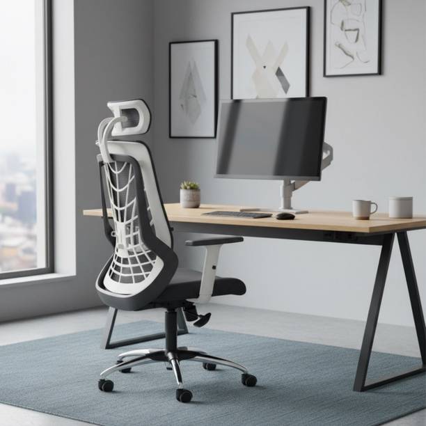 ACTIVA Cyber Ergonomic Arm Chair| Swivel Chair with High Back & Adjustable Headrest| Nylon Office Executive Chair