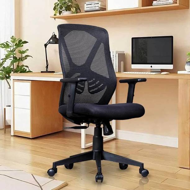 VRIKSHH Mid Back Ergonomic Office Chair Heavy Duty | Black Metal Base | Mesh Office Adjustable Arm Chair