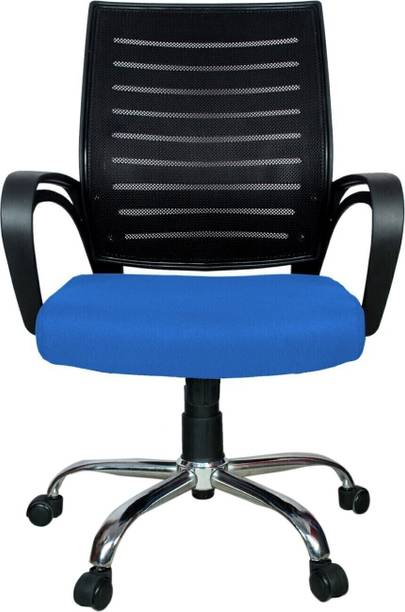 Rajpura Boom Medium Back Revolving Chair with Centre Tilt mechanism in Blue Fabric and Black mesh/net back Fabric Office Executive Chair