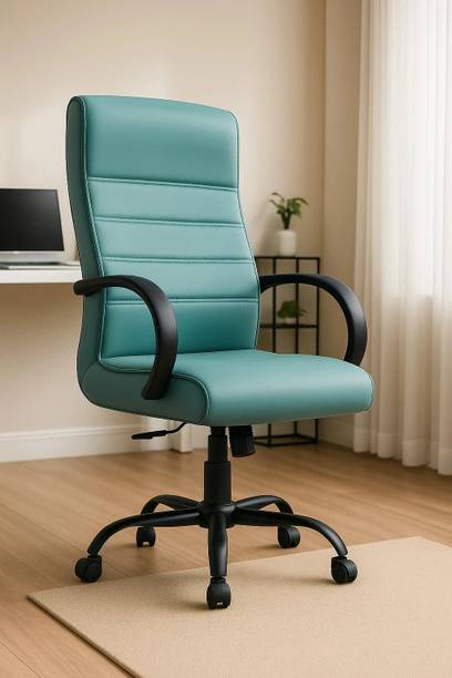 Newturn Scroll premium Leather High back office Revolving 3 Years warranty Leather Office Adjustable Arm Chair