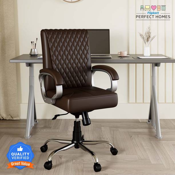 Flipkart Perfect Homes Liam Split Leather Office Adjustable Arm Chair