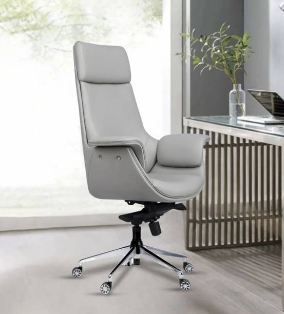 ardasinterior Flow Leatherette High Back Office Chair in Grey Colour Leatherette Office Adjustable Arm Chair