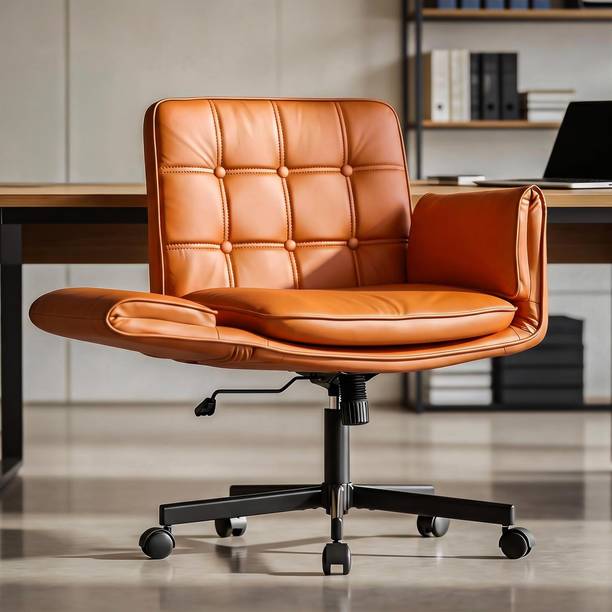 Drogo Criss Cross Legged Office Chair Work from Home with Armrest & Wheels PU Leather Leather Office Executive Chair