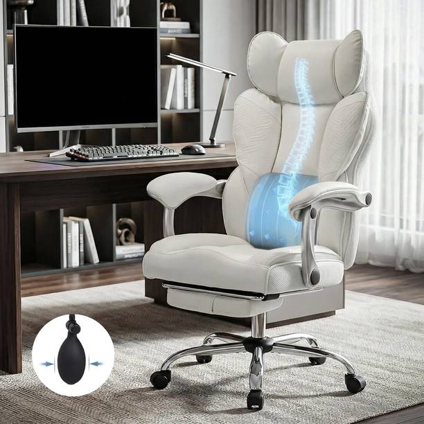Drogo Emperium Office Chair with Pumping Lumbar Support, PU Leather & Footrest Mesh Office Executive Chair