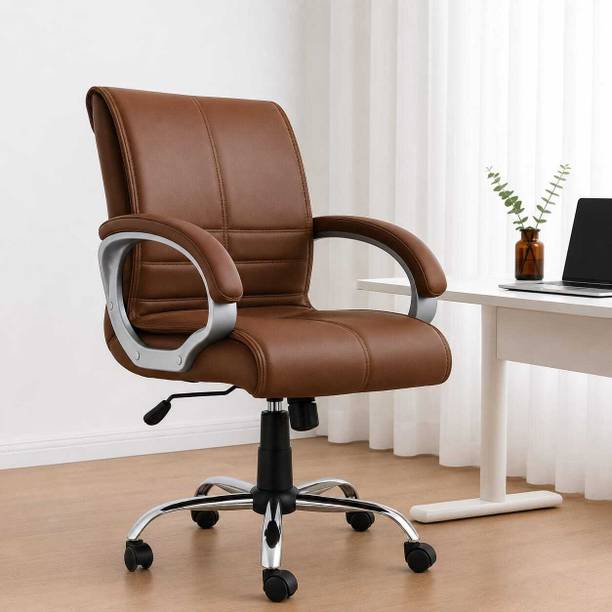 Aayra Mid-Back Ergonomic Office Chair | Revolving| Leatherette Office Adjustable Arm Chair