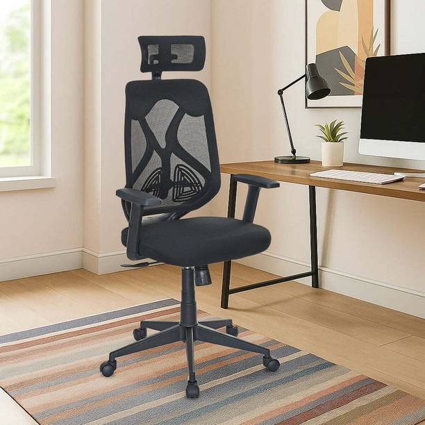 Nilkamal Verona High Back Mesh Chair with Headrest|Adjustable Height & Lumbar|For Desk| Fabric Office Arm Chair