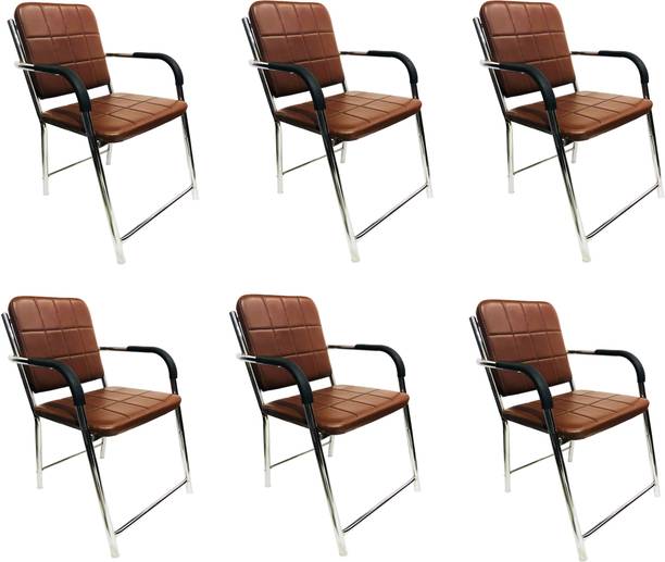 P P CHAIR Visitor Chair home/office with arm Rest with Steel Frame and Cushioned seat Back Leatherette Office Arm Chair
