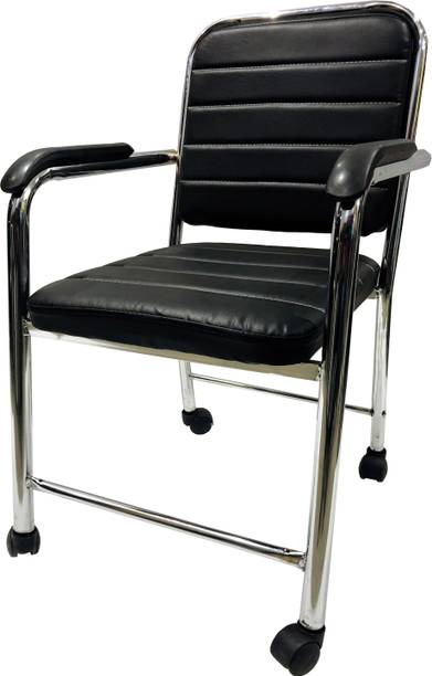 SOMRAJ Office Visitor Chair with Wheels Revolving/Visitor/Study/Office Chair Leatherette Office Arm Chair