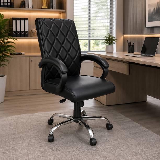 AGARWAL DREAM FURNITURES Mid Back Ergonomic Office Chair Heavy Duty Black Metal Base Leatherette Office Adjustable Arm Chair