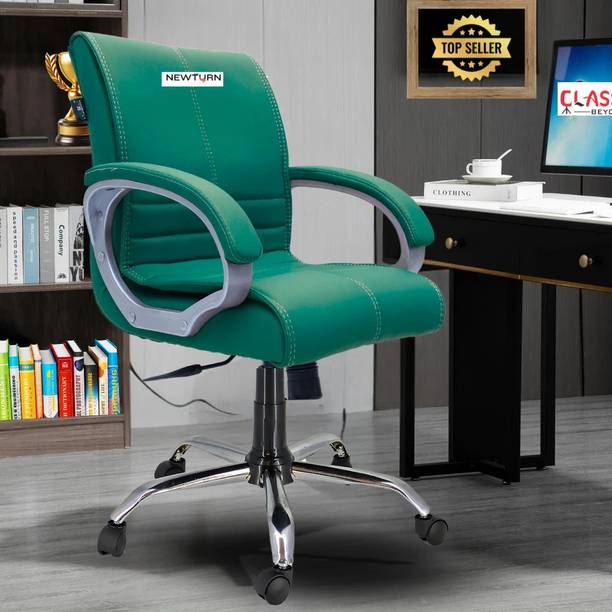 Newturn MAXSON Mid back Work from home/Office/study/desk(WFH) chair (2 Yrs parts wrty) Leather Office Adjustable Arm Chair