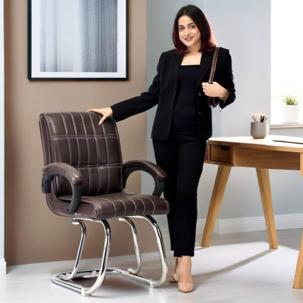 SOMRAJ Office Home study reception school library arm without wheels Leatherette Office Arm Chair