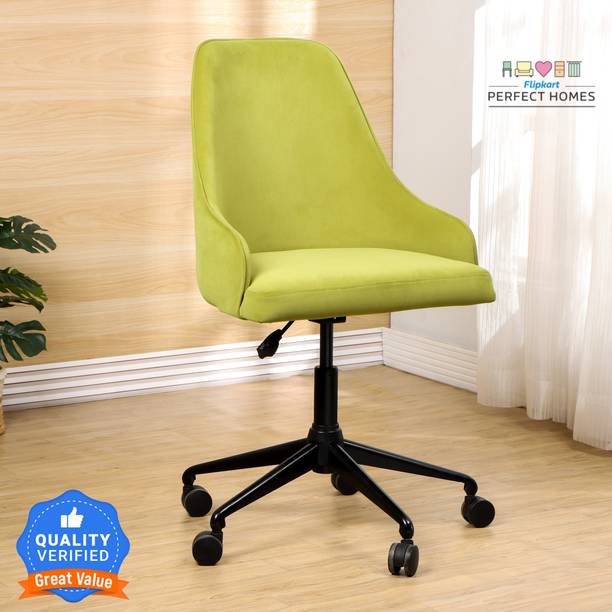 Flipkart Perfect Homes Freed Swivel Height-Adjustable Velvet Desk Study Chair in Light Green Color Fabric Office Executive Chair
